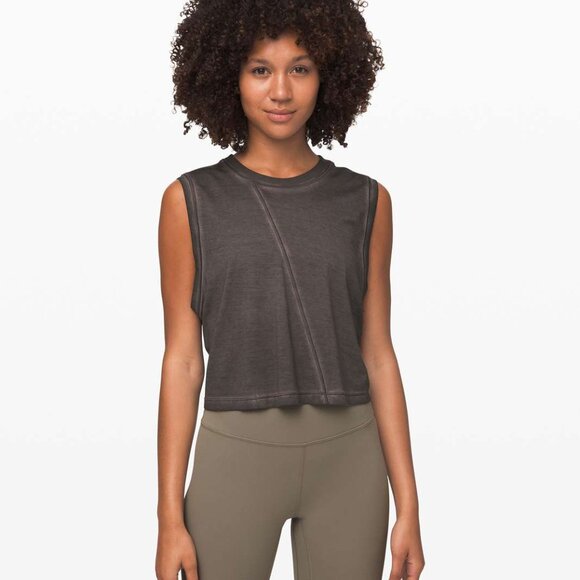 Lululemon Broken Beats Cotton Crop Tank Top Washed Black - Picture 1 of 5